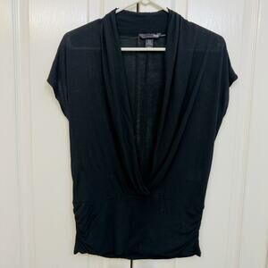 H&M Women's Top Open Front Drape 100% Rayon Black Elastic Waistband Size Medium